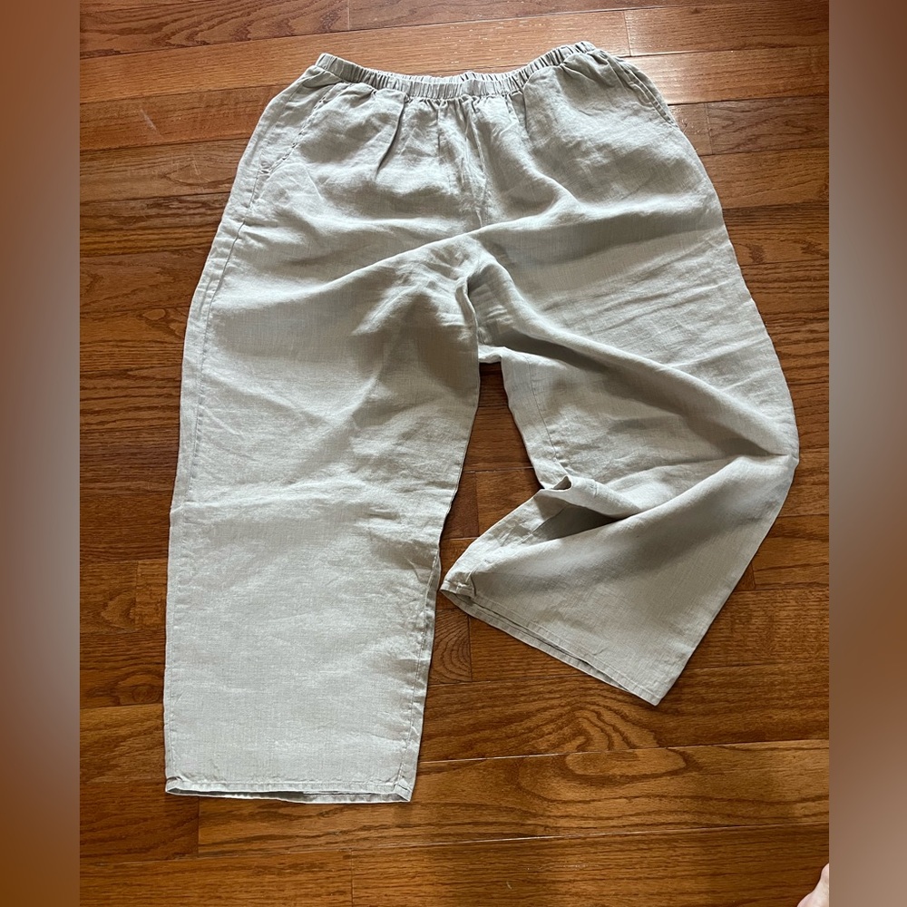 FLAX Tan 100% Linen Pull-on Wide Leg Baggy Pants Womens L
